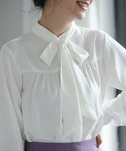 リボンタイシャーリングブラウス ホワイト
