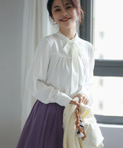 リボンタイシャーリングブラウス ホワイト