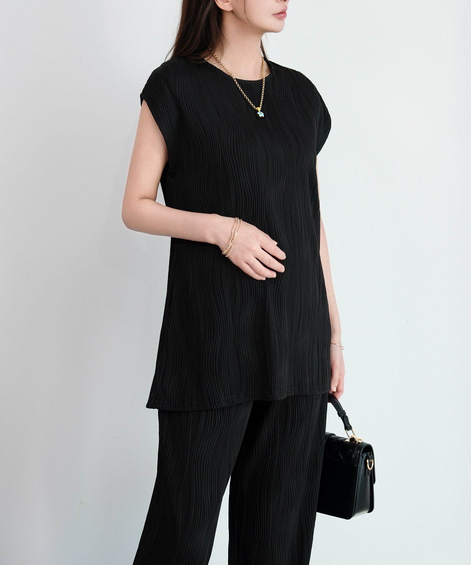 カットソーセットアップ パンツドレスdsrb1259 ブラック