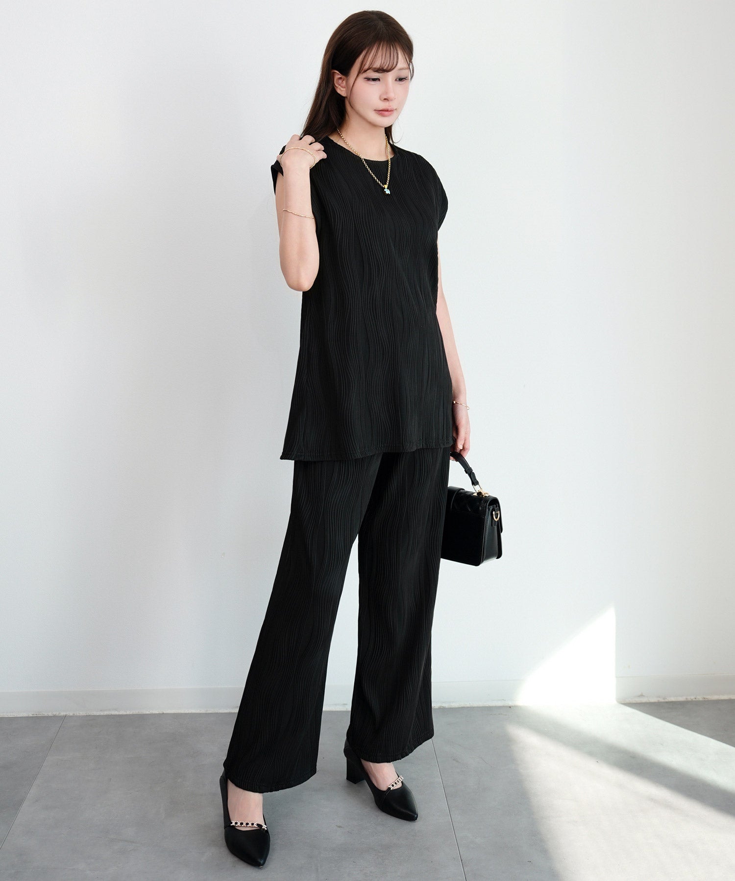 カットソーセットアップ パンツドレスdsrb1259 ブラック