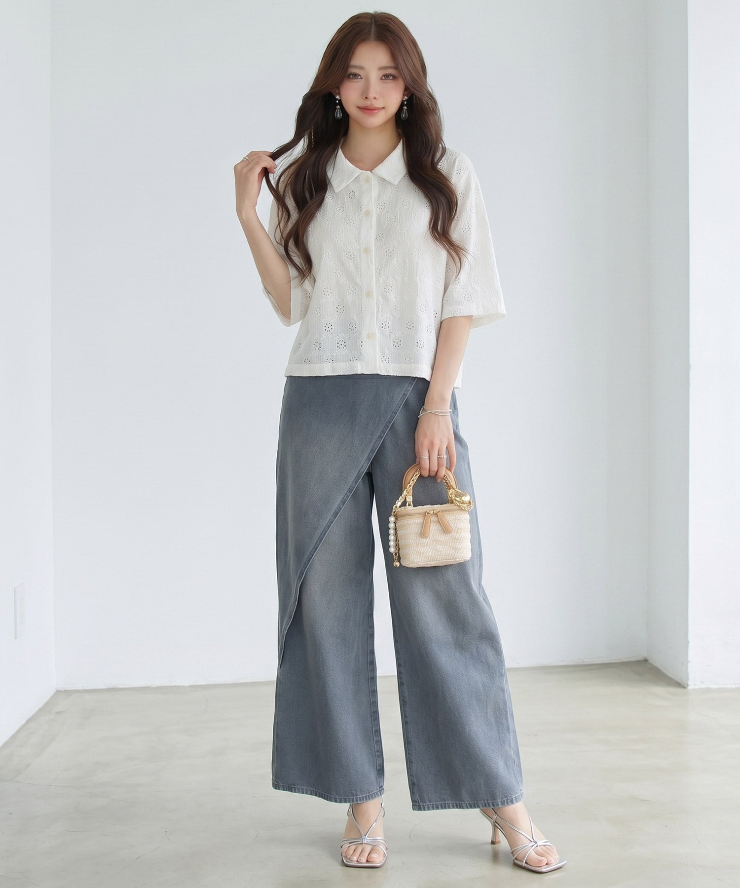 アイレット刺繍半袖シャツdsrb1277 オフホワイト
