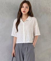 アイレット刺繍半袖シャツdsrb1277 オフホワイト