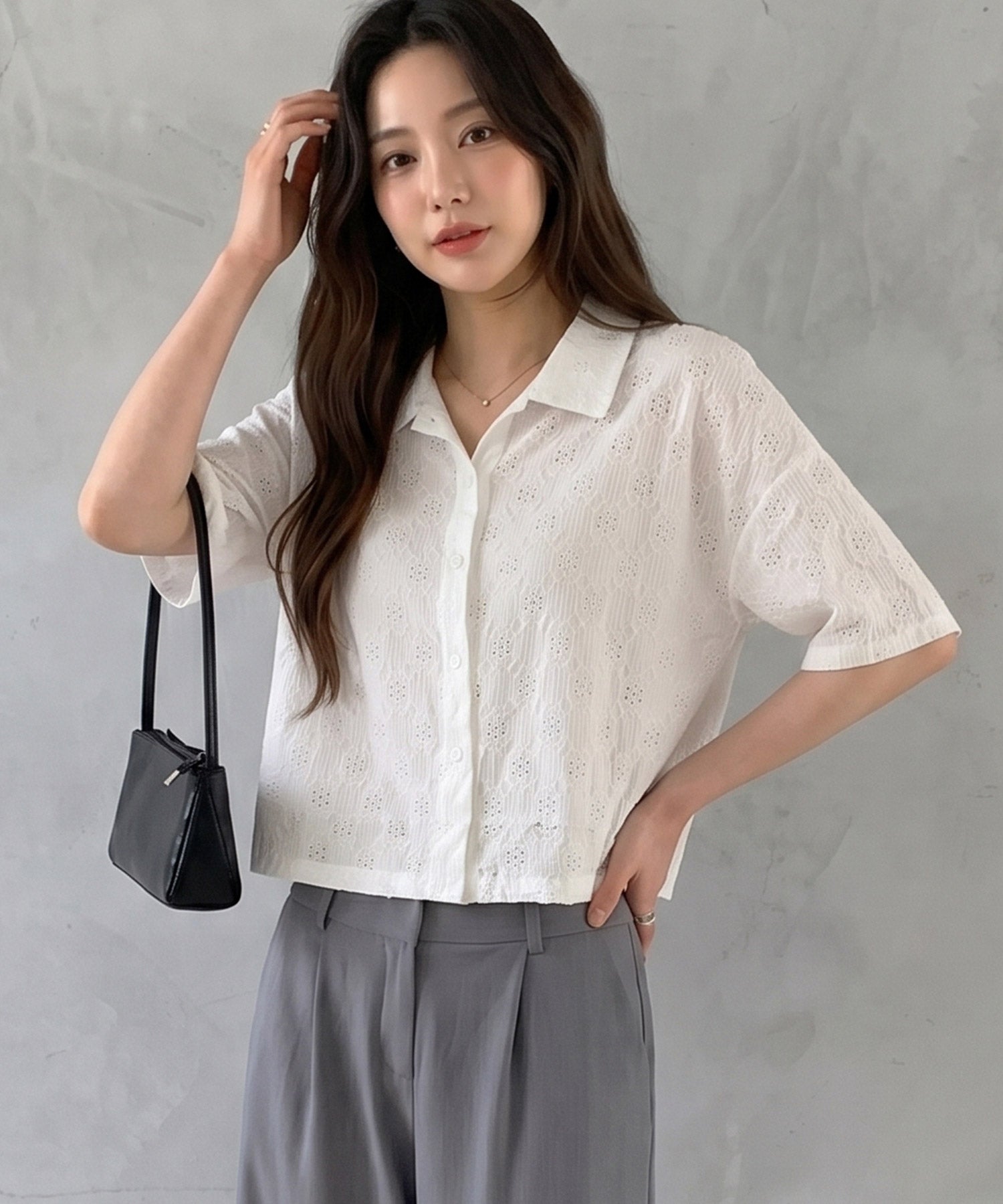 アイレット刺繍半袖シャツdsrb1277 オフホワイト