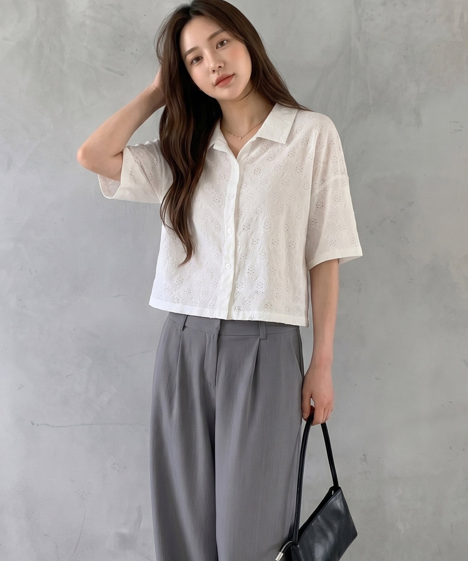 アイレット刺繍半袖シャツdsrb1277 オフホワイト