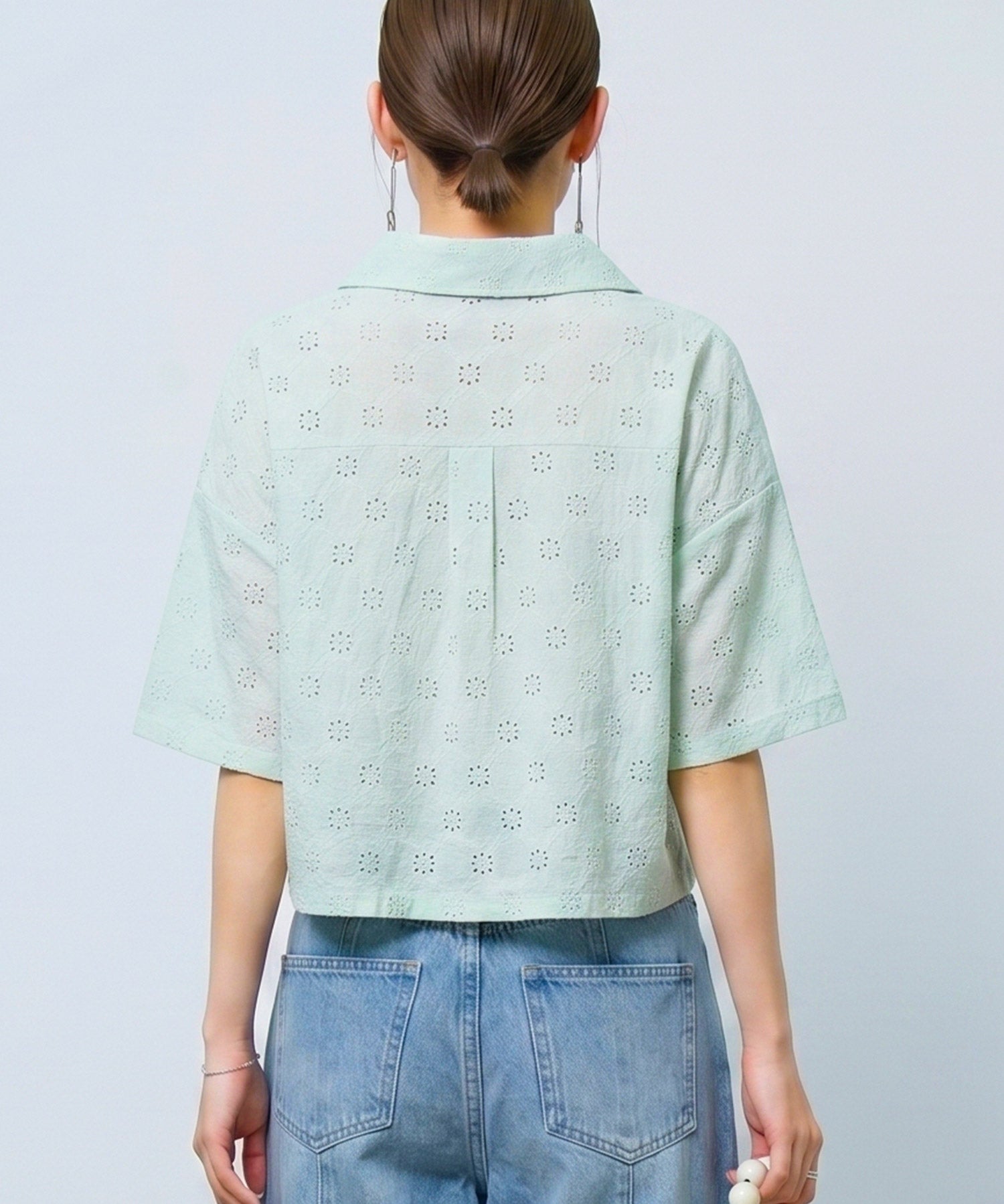 アイレット刺繍半袖シャツdsrb1277 ミント