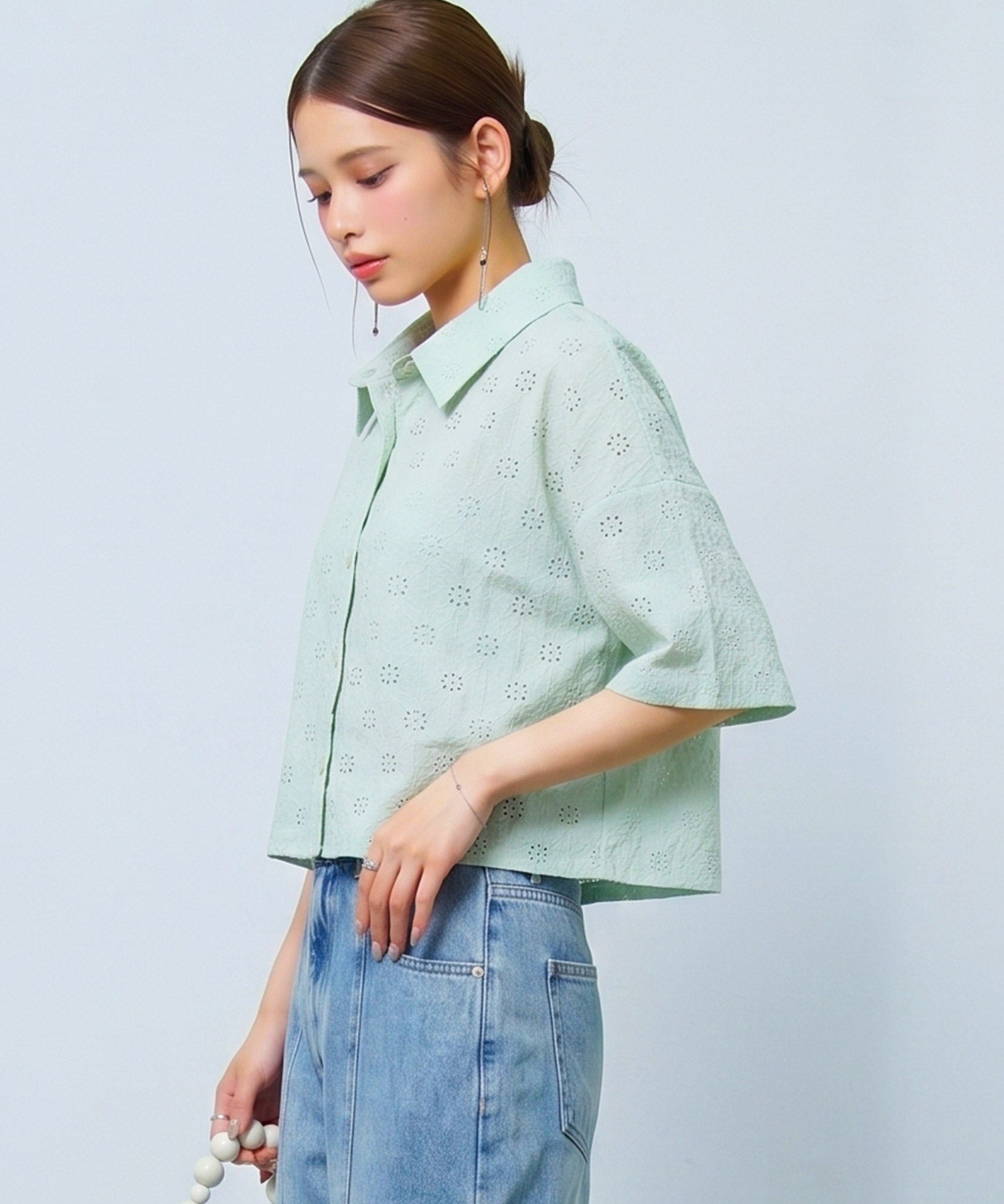 アイレット刺繍半袖シャツdsrb1277 ミント