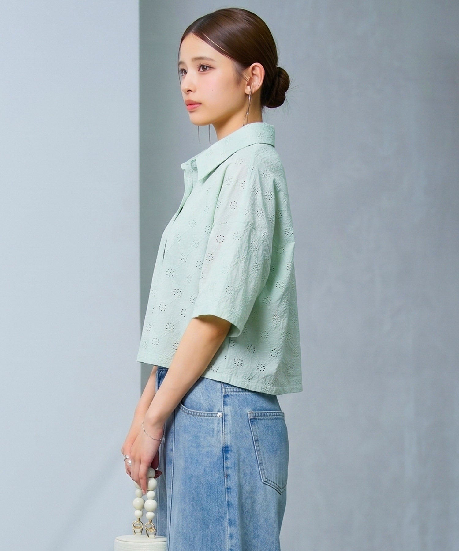 アイレット刺繍半袖シャツdsrb1277 ミント