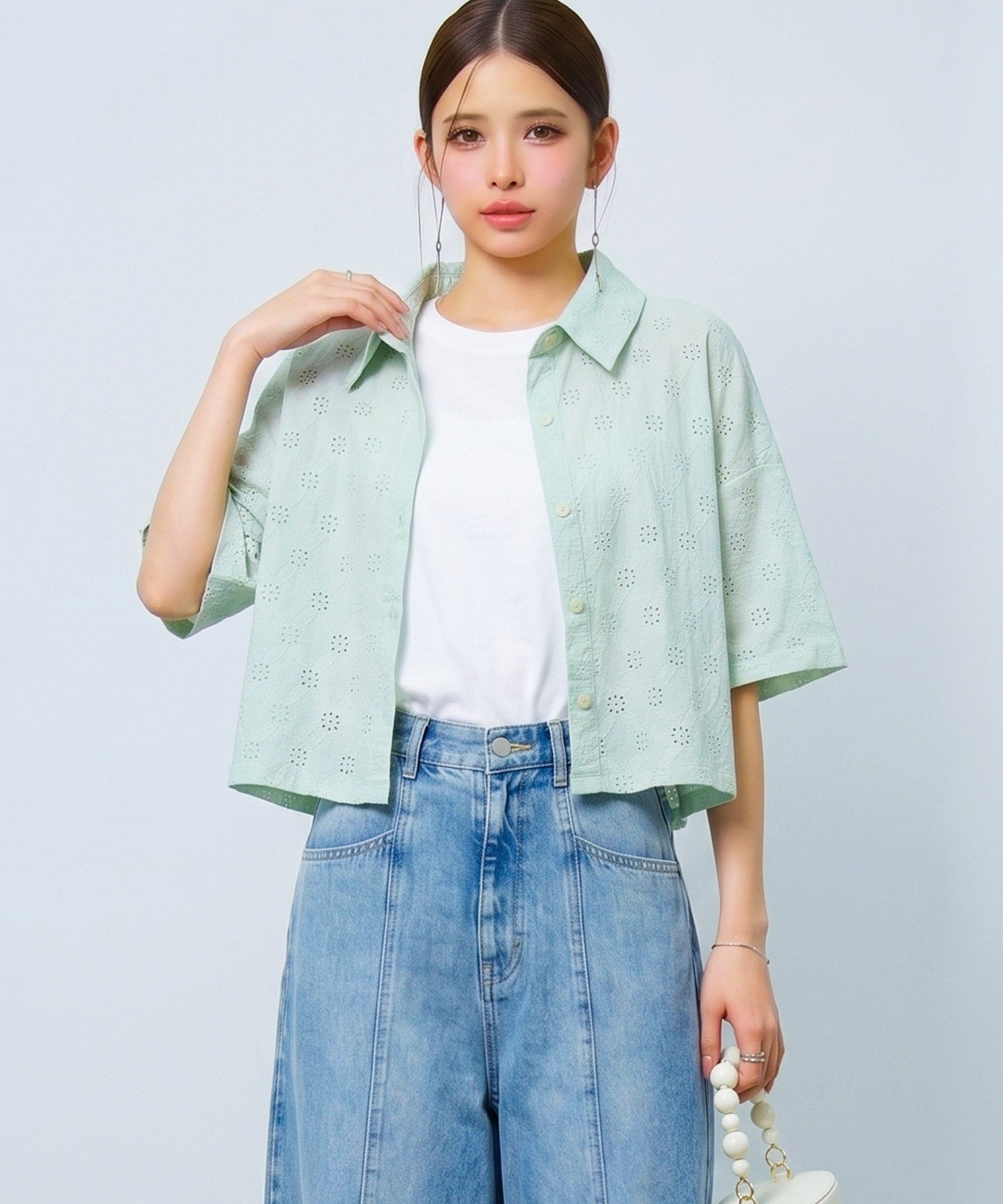 アイレット刺繍半袖シャツdsrb1277 ミント