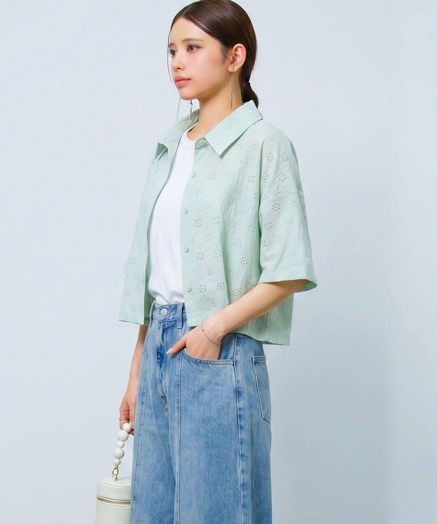 アイレット刺繍半袖シャツdsrb1277 ミント