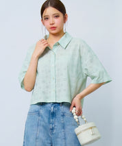 アイレット刺繍半袖シャツdsrb1277-103-50