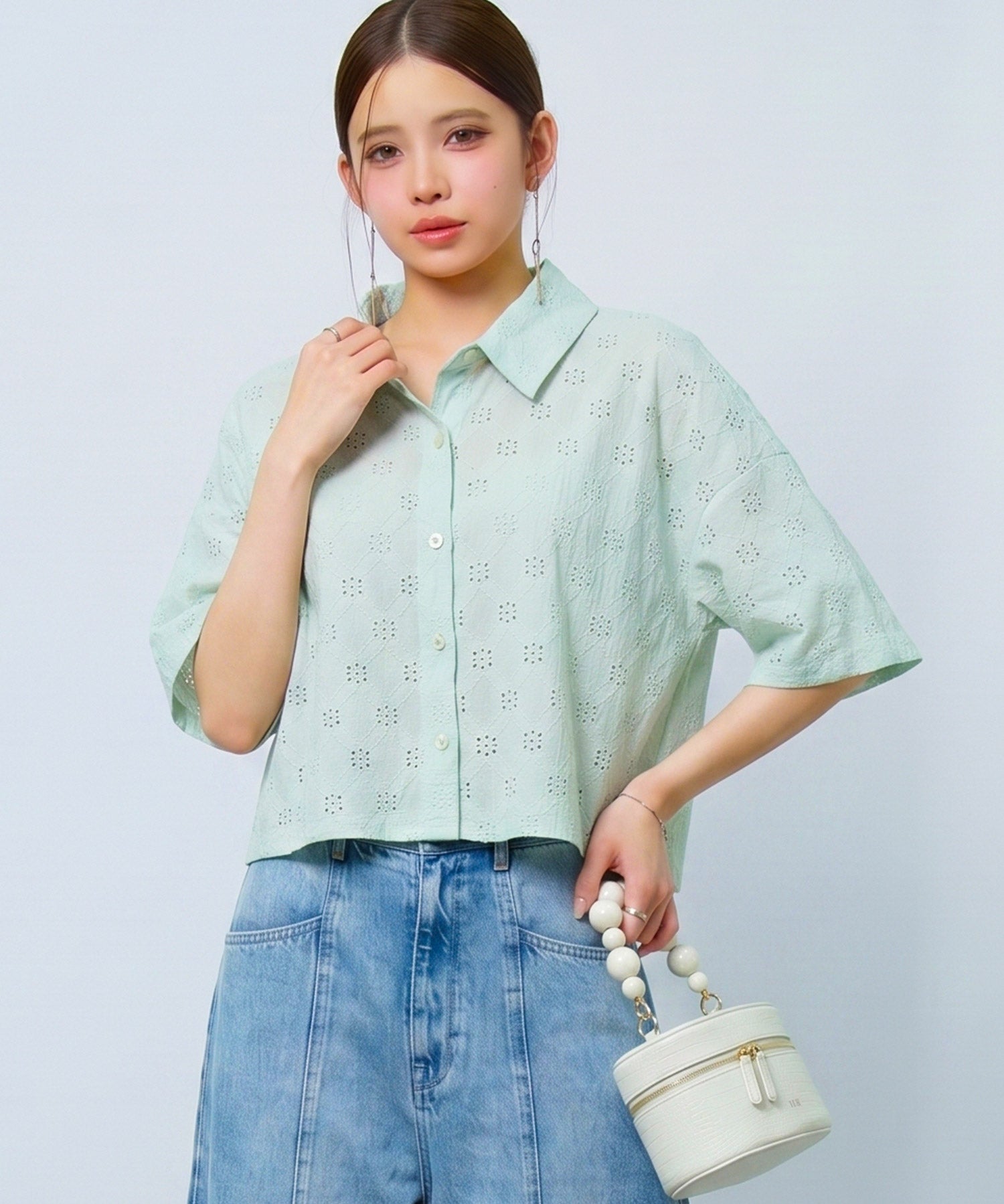 アイレット刺繍半袖シャツdsrb1277