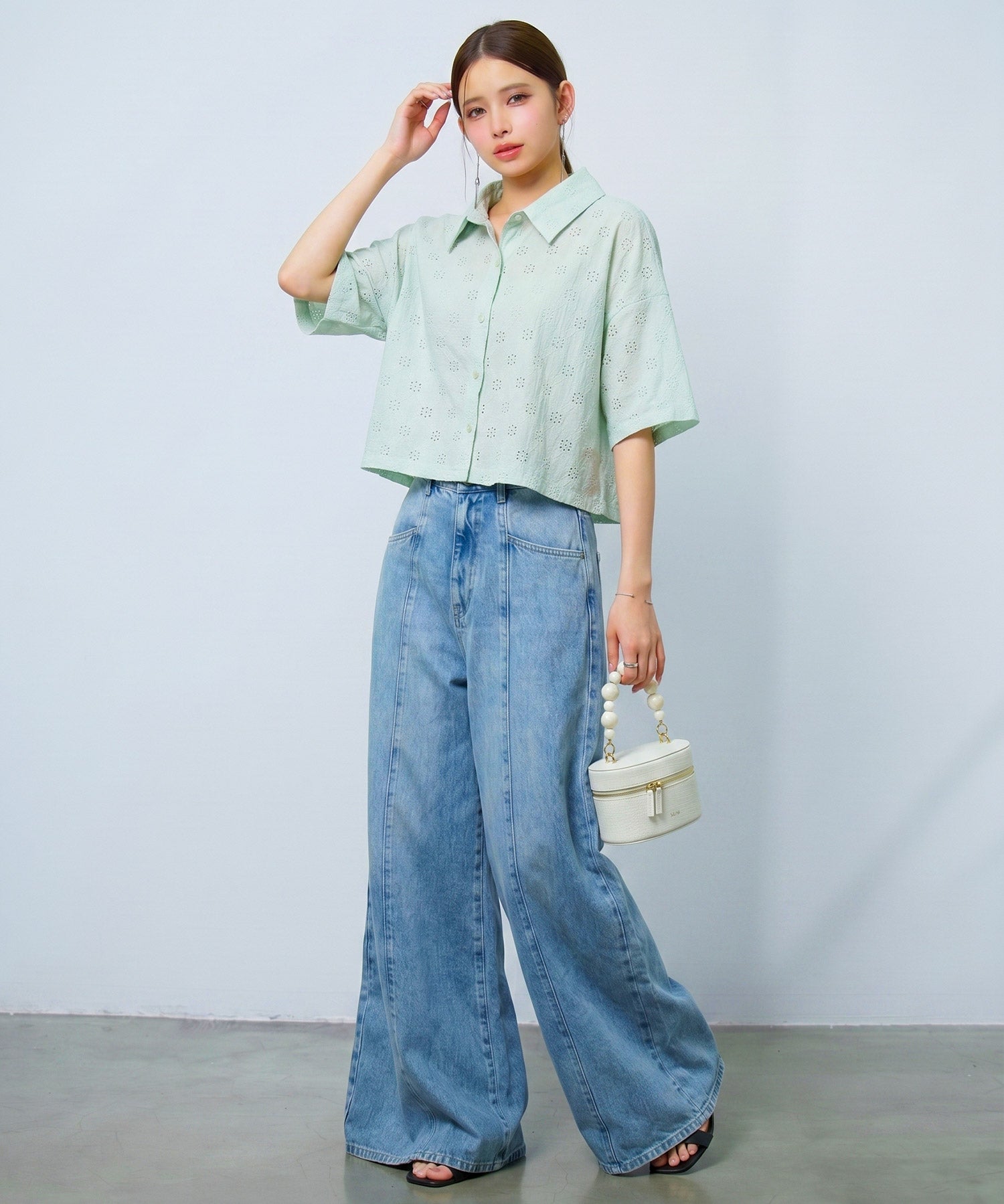 アイレット刺繍半袖シャツdsrb1277 ミント