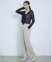 フリル＆パールが可愛いシアーリブカーデdsrb3009 ブラック