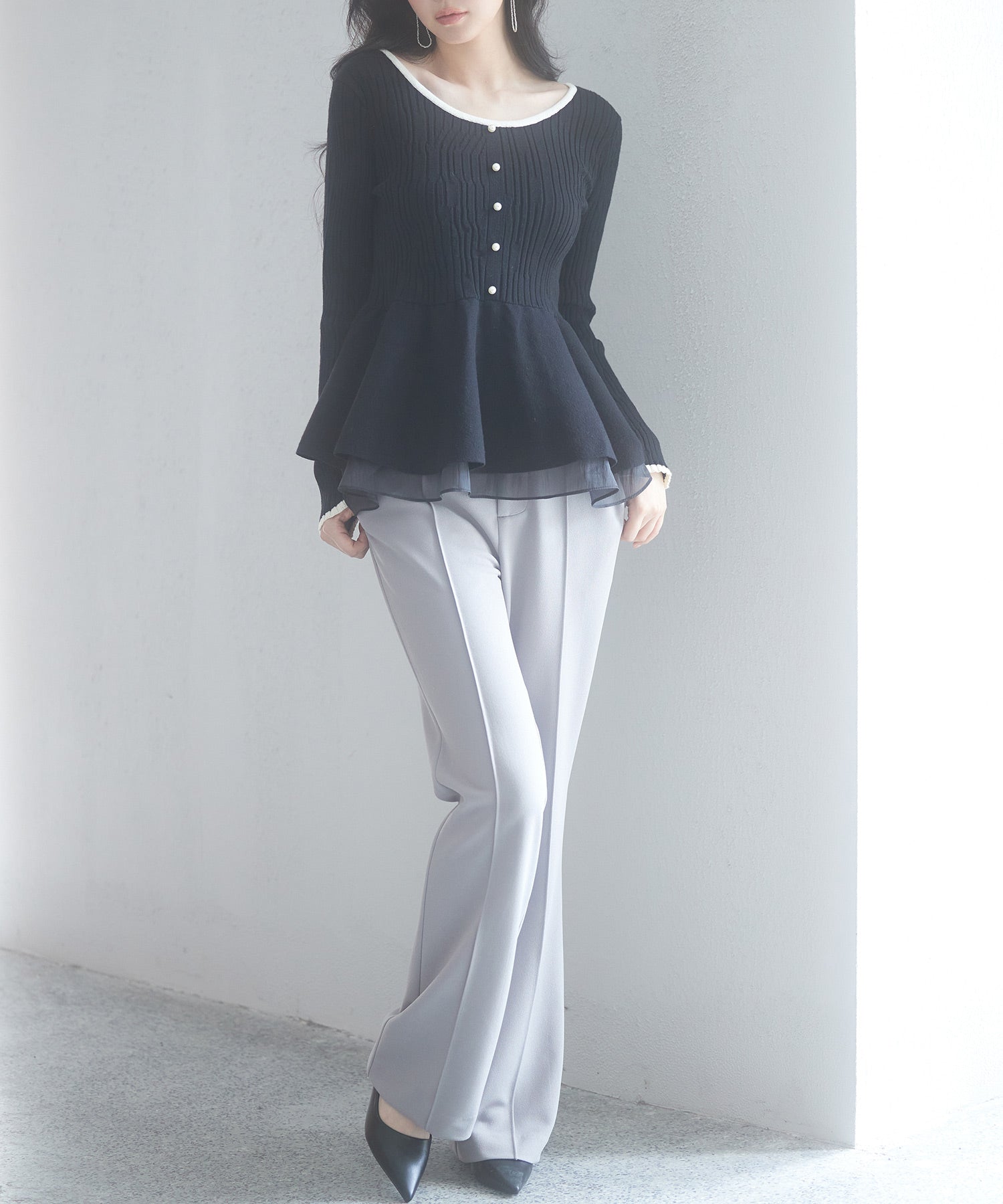 BLUE FRONCE グレー ウエストゴム付きパンツ BLUE FRONCE グレー ウエストゴム付きパンツ