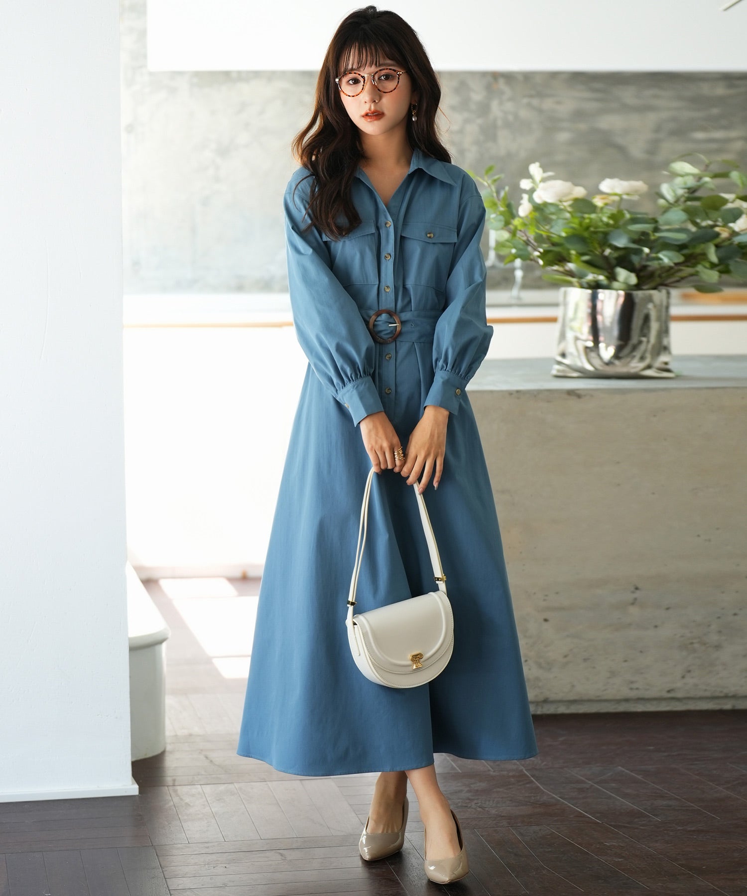 prada 2018 コレクションボーダーロングシャツワンピース