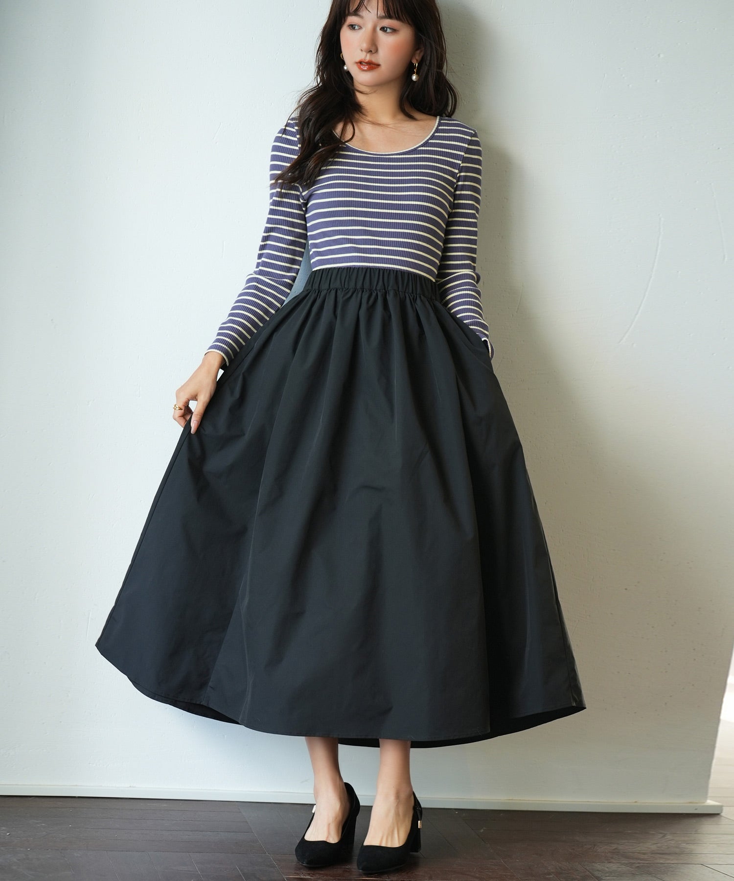 リブカットソーと布帛ドッキングワンピースsdp0049 パープル – [公式  