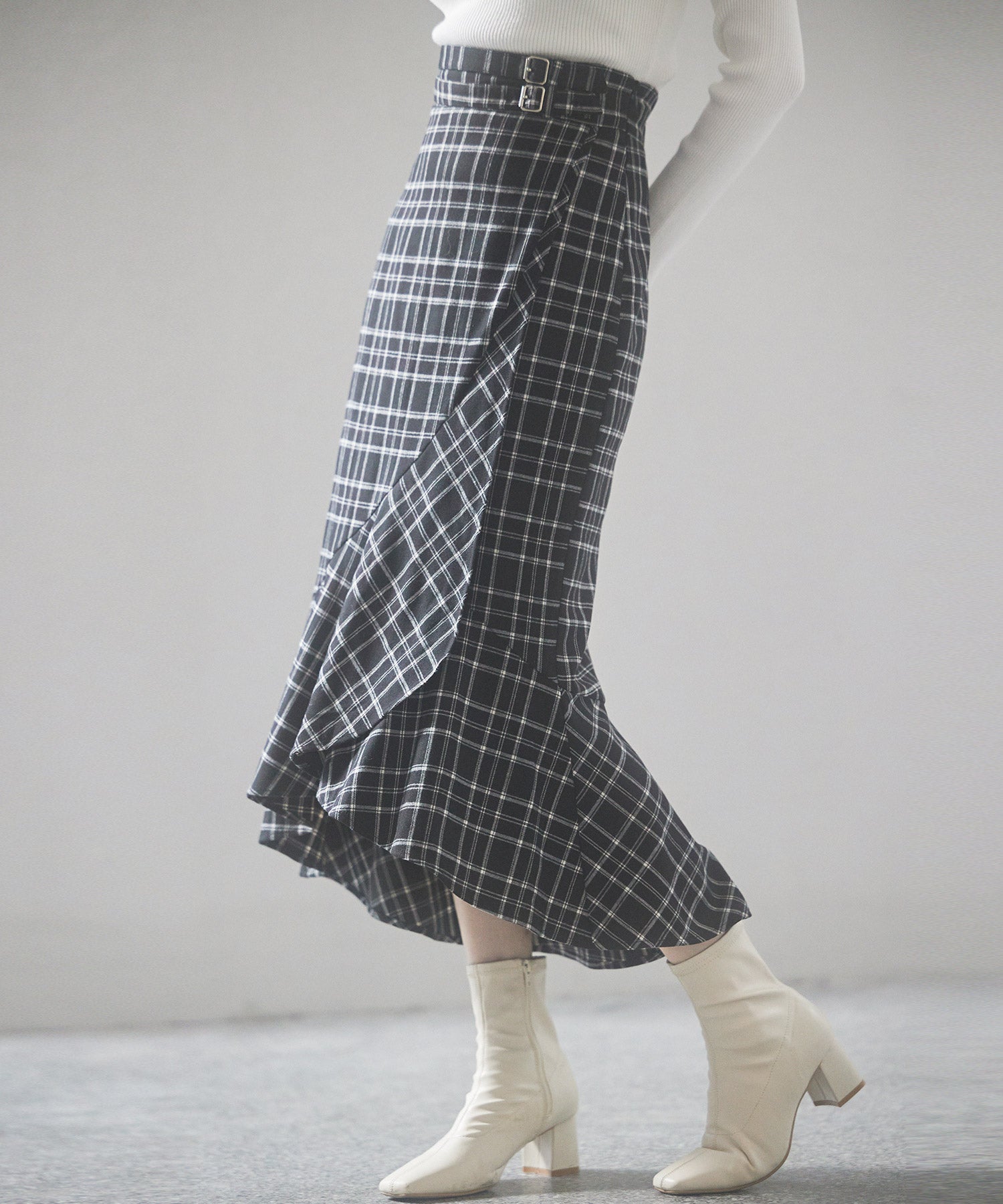 ラップ風チェック柄ヘム裾スカートsdp0057c ブラック – [公式]SAISON