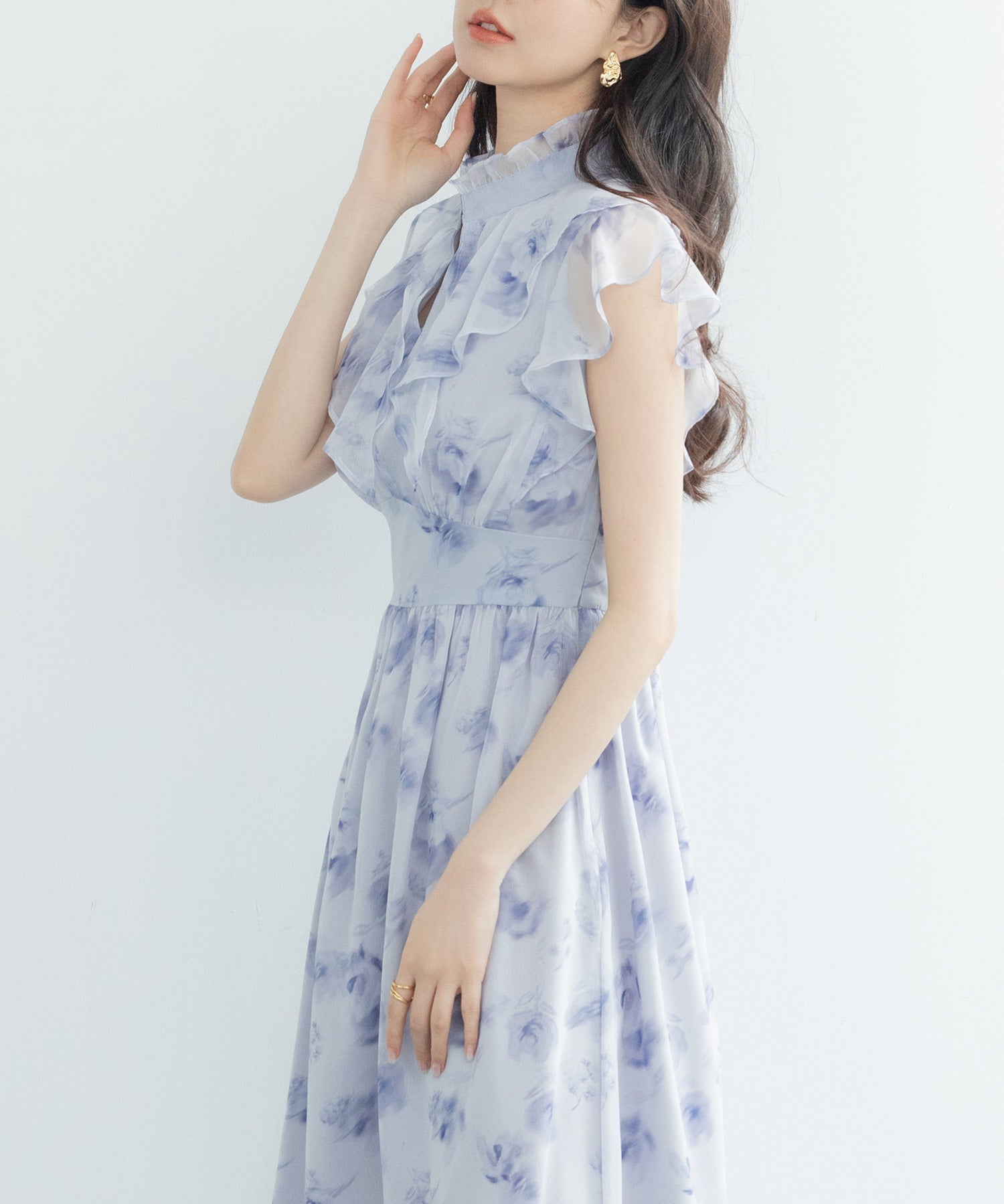 花柄シフォン生地ミモレ丈ワンピースsdp0069b