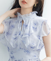 花柄シフォン生地ミモレ丈ワンピースsdp0069b