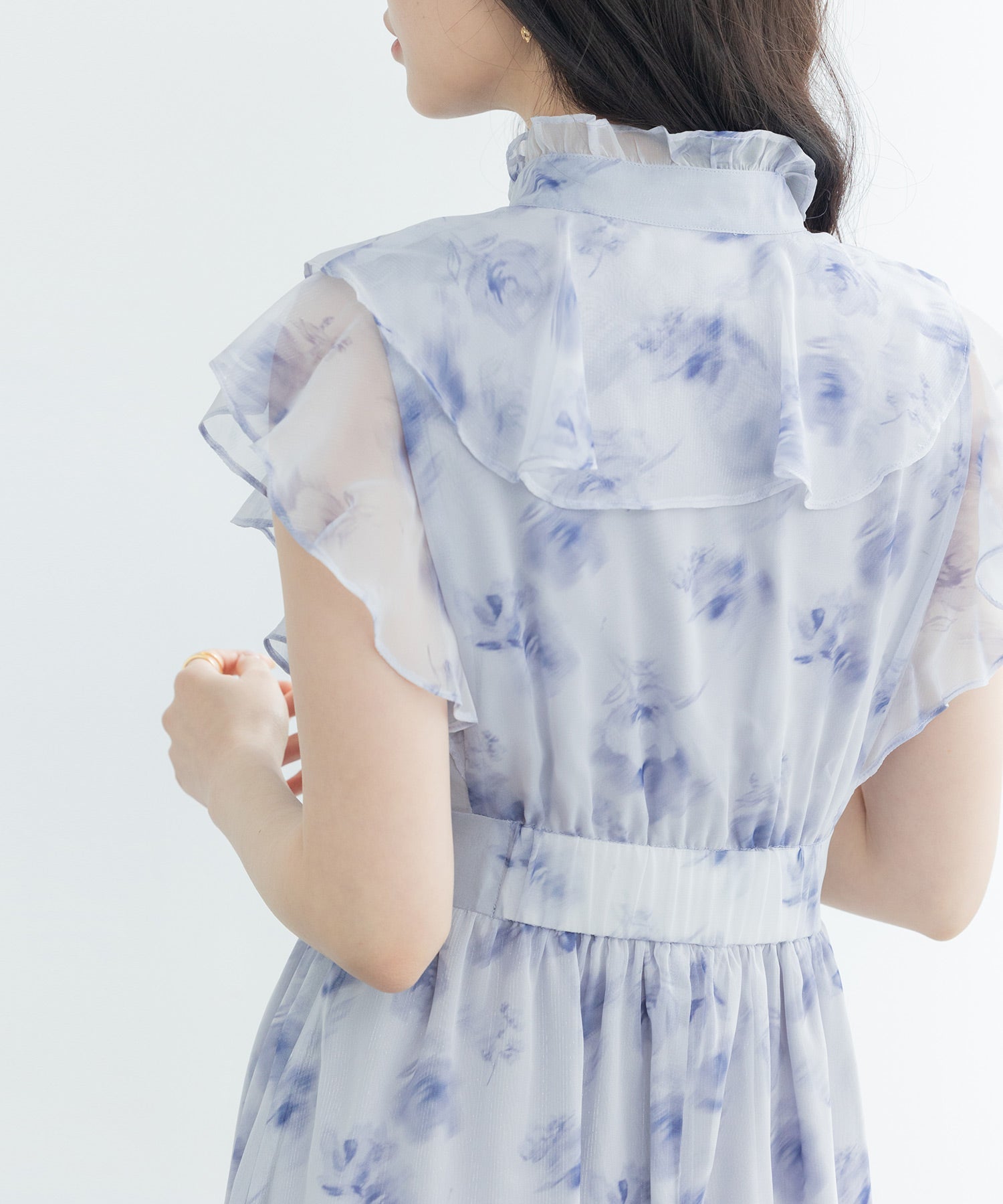 花柄シフォン生地ミモレ丈ワンピースsdp0069b