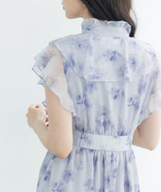 花柄シフォン生地ミモレ丈ワンピースsdp0069b