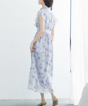 花柄シフォン生地ミモレ丈ワンピースsdp0069b