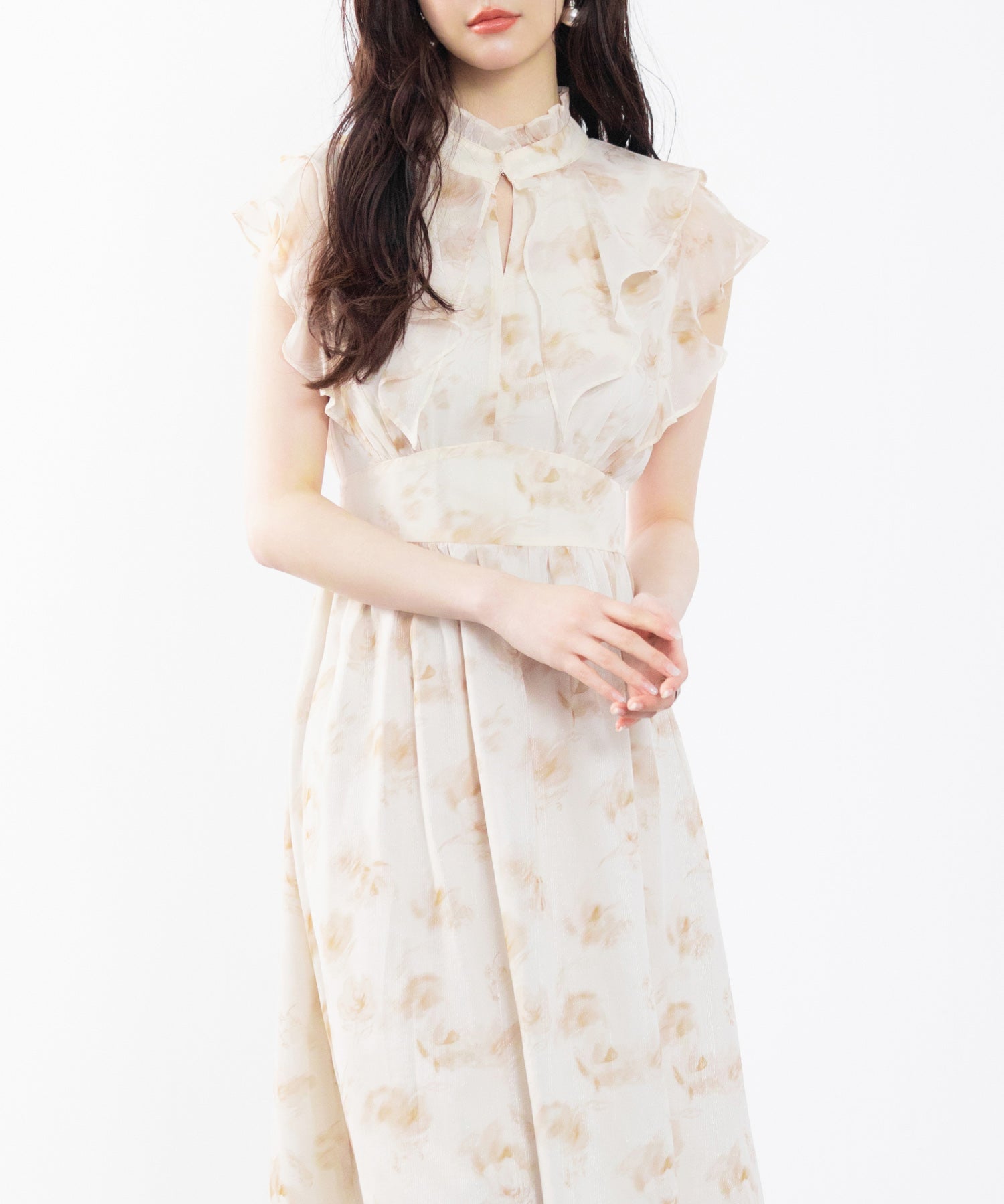 花柄シフォン生地ミモレ丈ワンピースsdp0069b