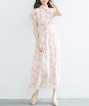 花柄シフォン生地ミモレ丈ワンピースsdp0069b-102-26