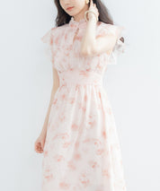 花柄シフォン生地ミモレ丈ワンピースsdp0069b ピンク