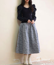 フクレジャガードフレアハイウエストスカートsdp0118 ブルーグレー