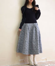 フクレジャガードフレアハイウエストスカートsdp0118 ブルーグレー