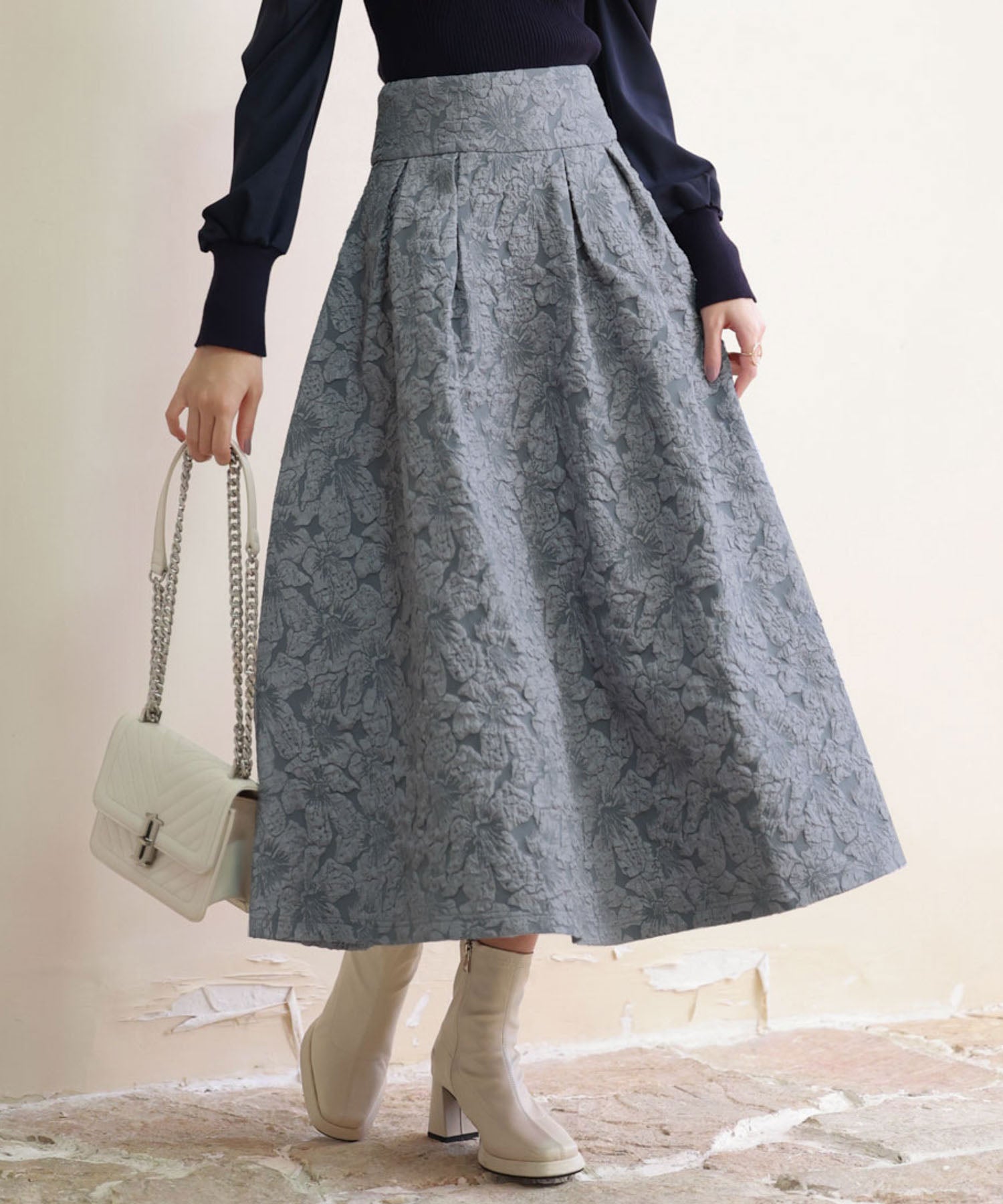 フクレジャガードフレアハイウエストスカート ｜ 全4色 × 3サイズ