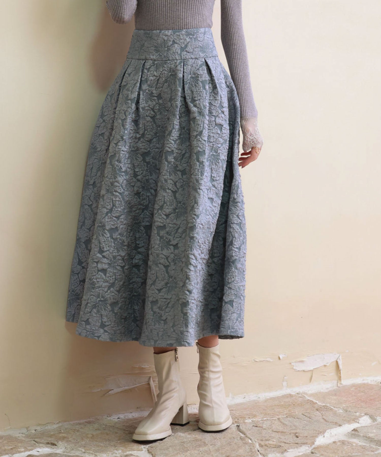 フクレジャガードフレアハイウエストスカートsdp0118 ブルーグレー