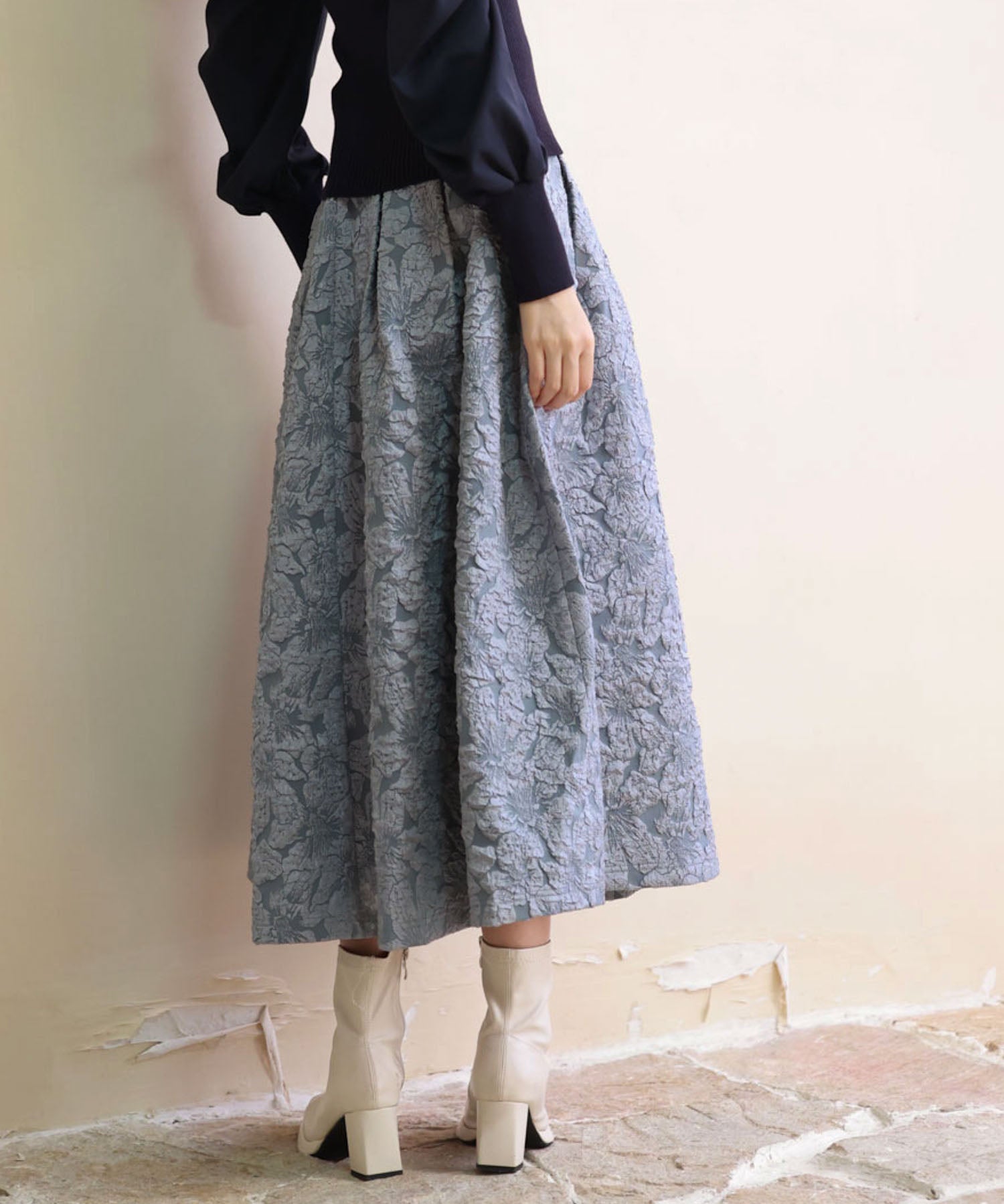 フクレジャガードフレアハイウエストスカートsdp0118 ブルーグレー