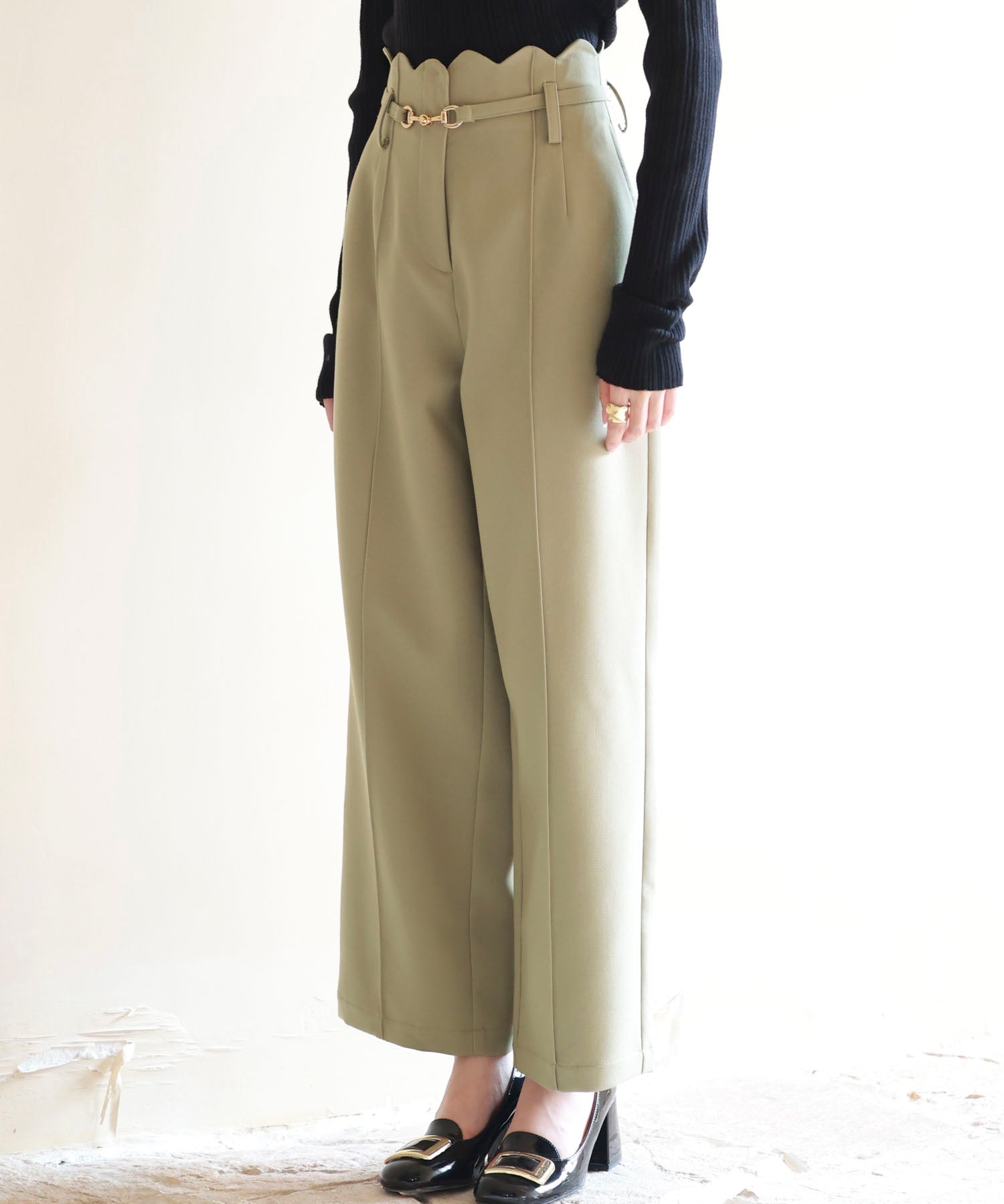 スカラップウエストワイドパンツ ｜ 全5色 × 4サイズ