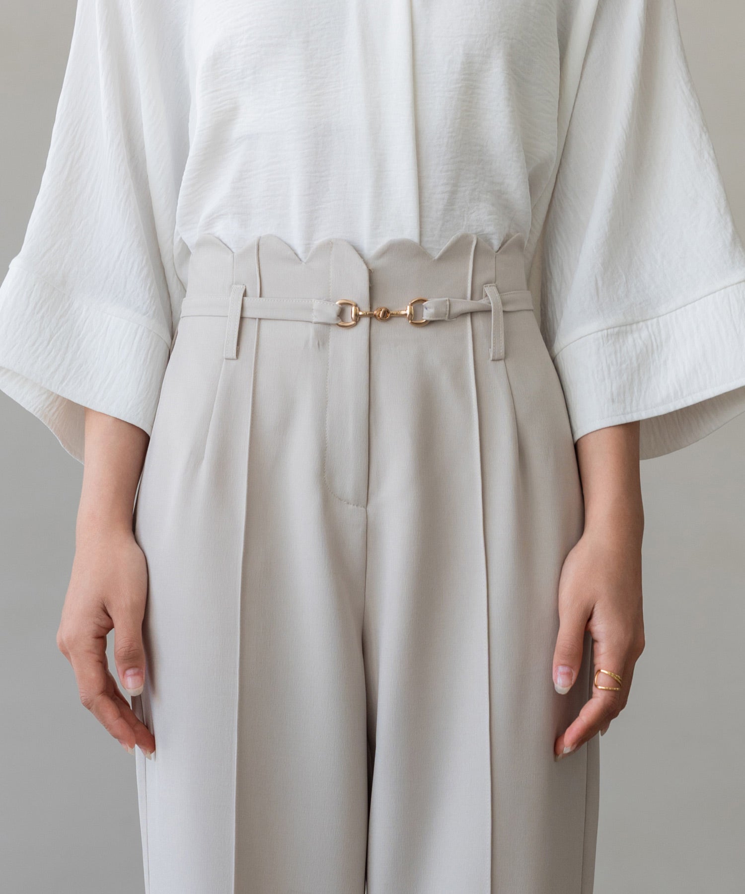 生地リニューアル】スカラップハイウエストパンツsdp0172b ベージュ