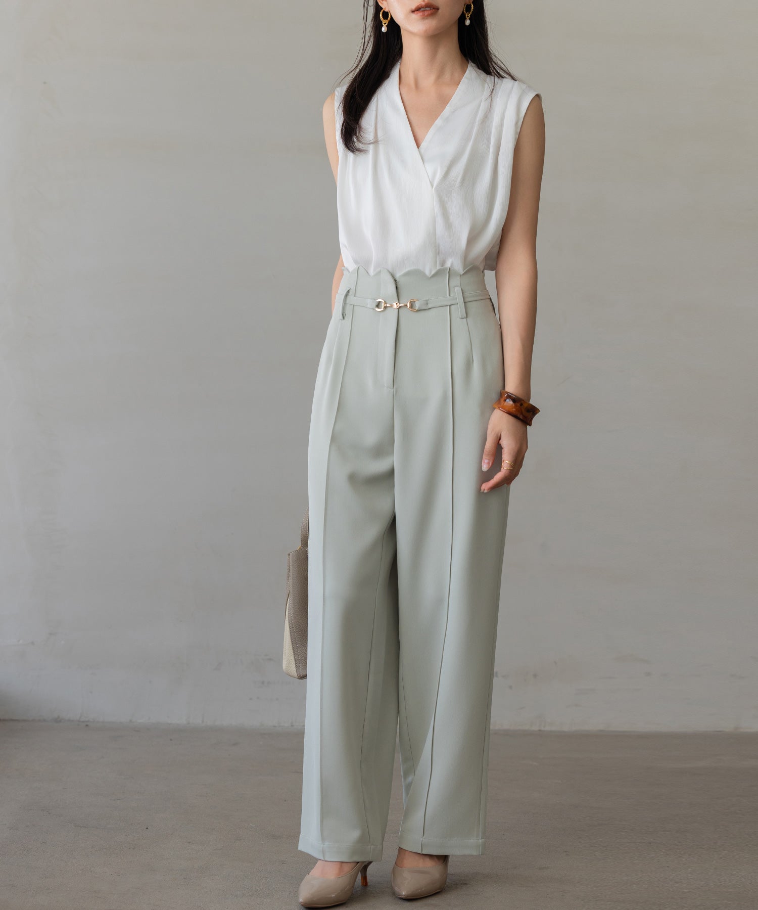 生地リニューアル】スカラップハイウエストパンツsdp0172b