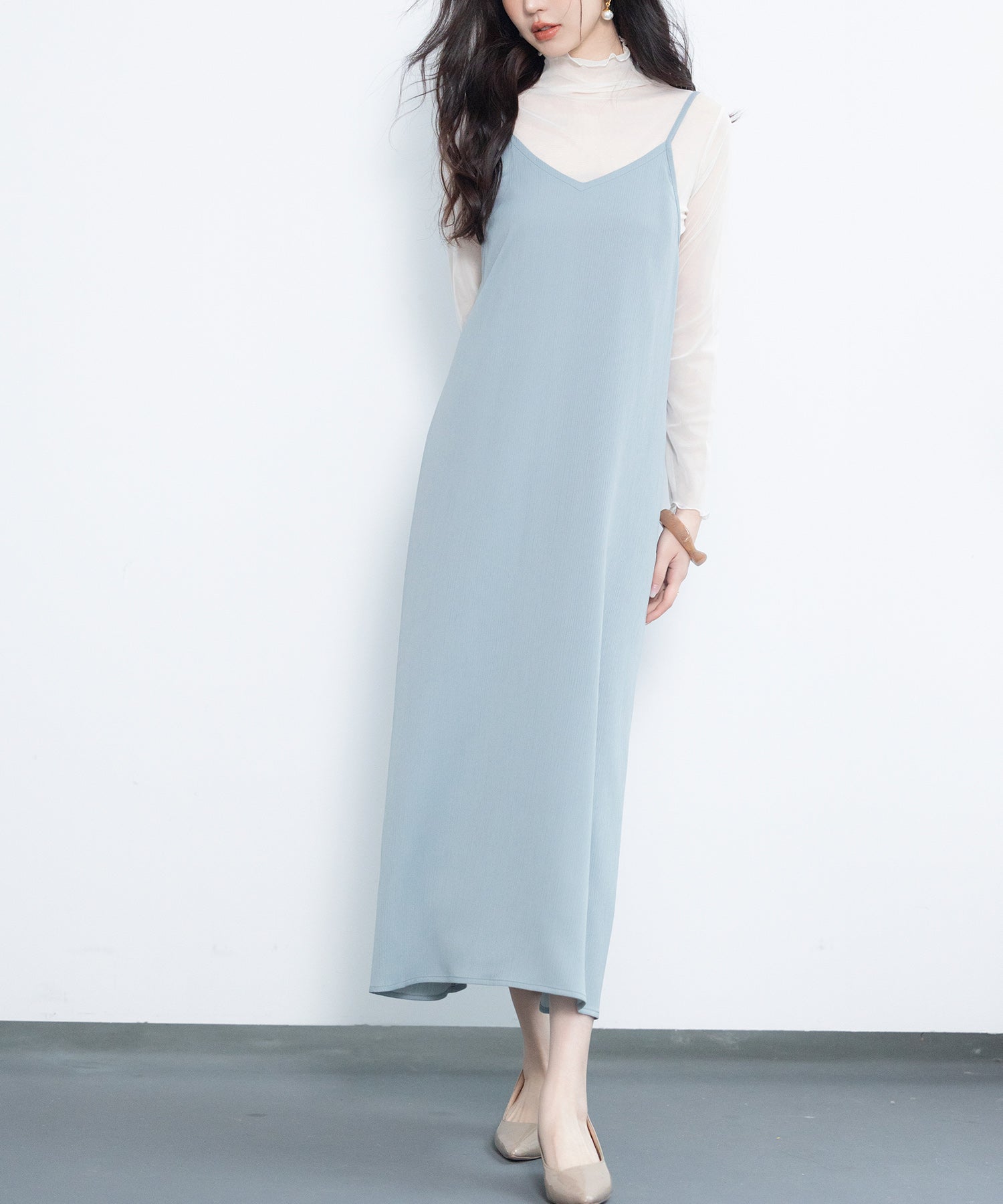 【1/16まで】Starry Skyキャミソールワンピース 着回し抜群Vネックキャミワンピースsdp0210 ブルーグレー – [公式