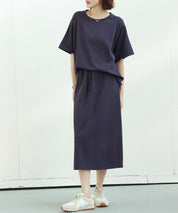 ウエストゴムミモレ丈スウェットスカートsdp0219
