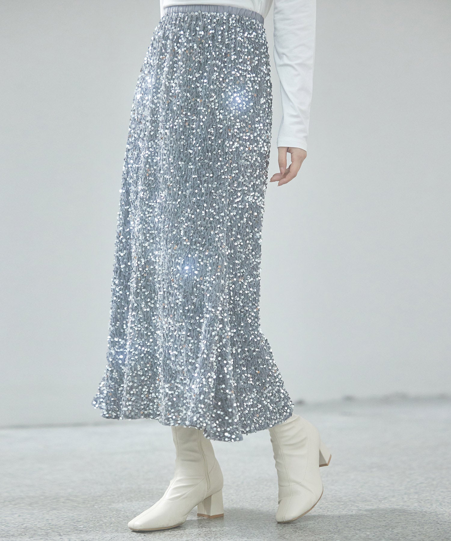 スパンコールベロア生地フレアスカートsdp0224 チャコール – [公式