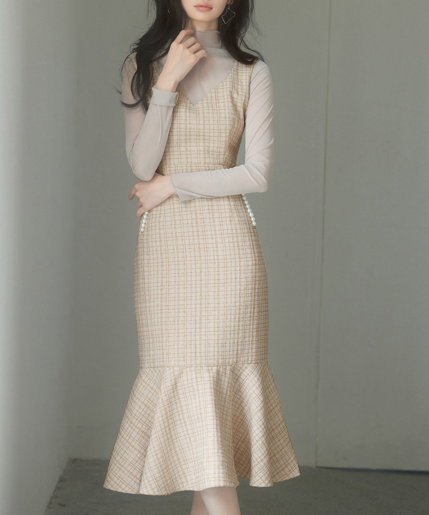 マーメイド裾キラキラツイードジャンパーススカートsdp0226 ライト