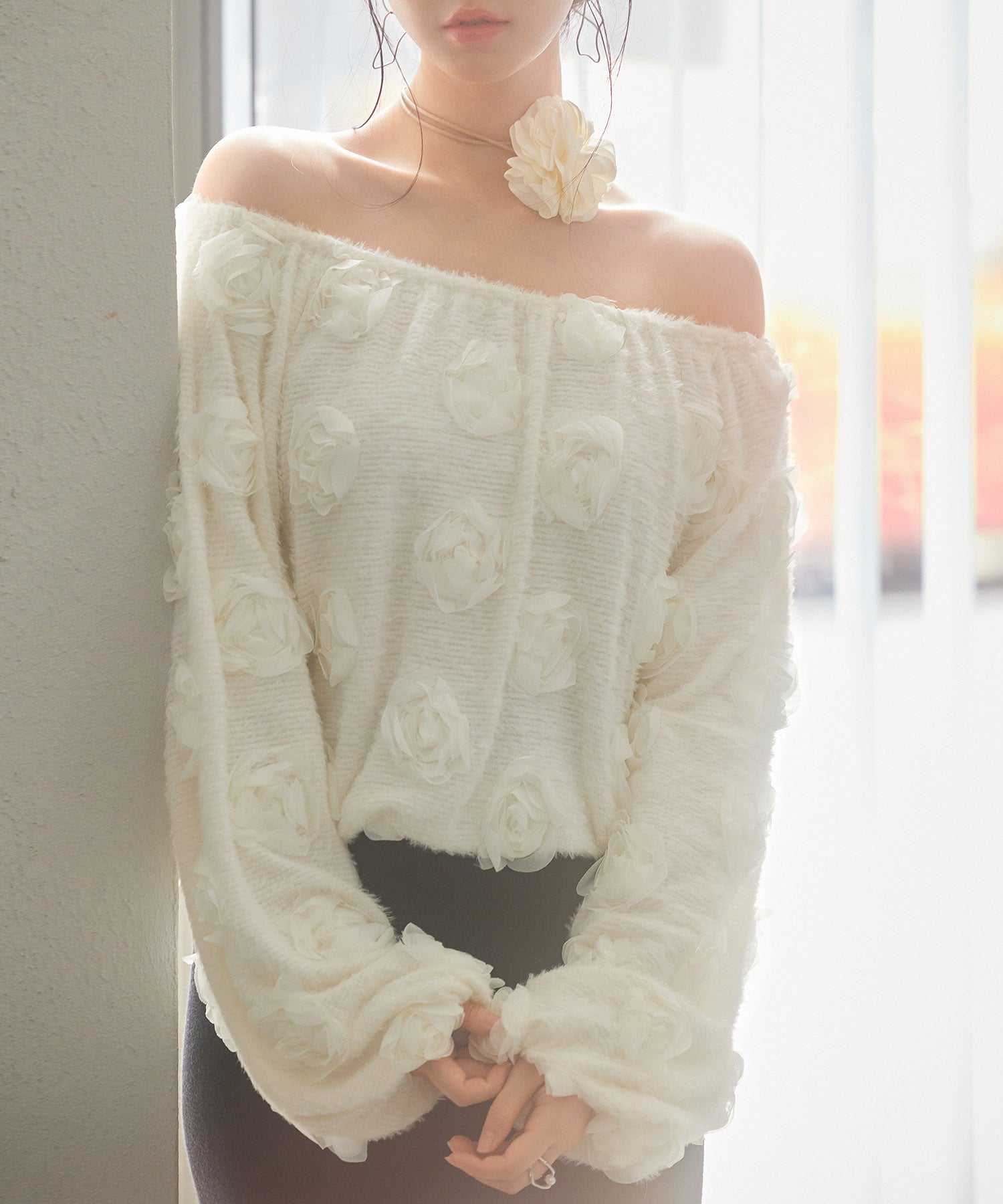 3Dローズフラワー2wayネックトップスsdp0242 アイボリー – [公式