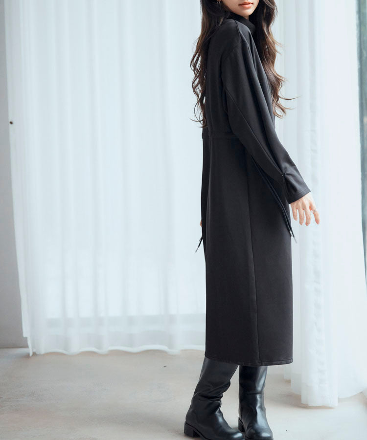 ウエストドローストリング裏起毛ワンピースsdp0244 ブラック