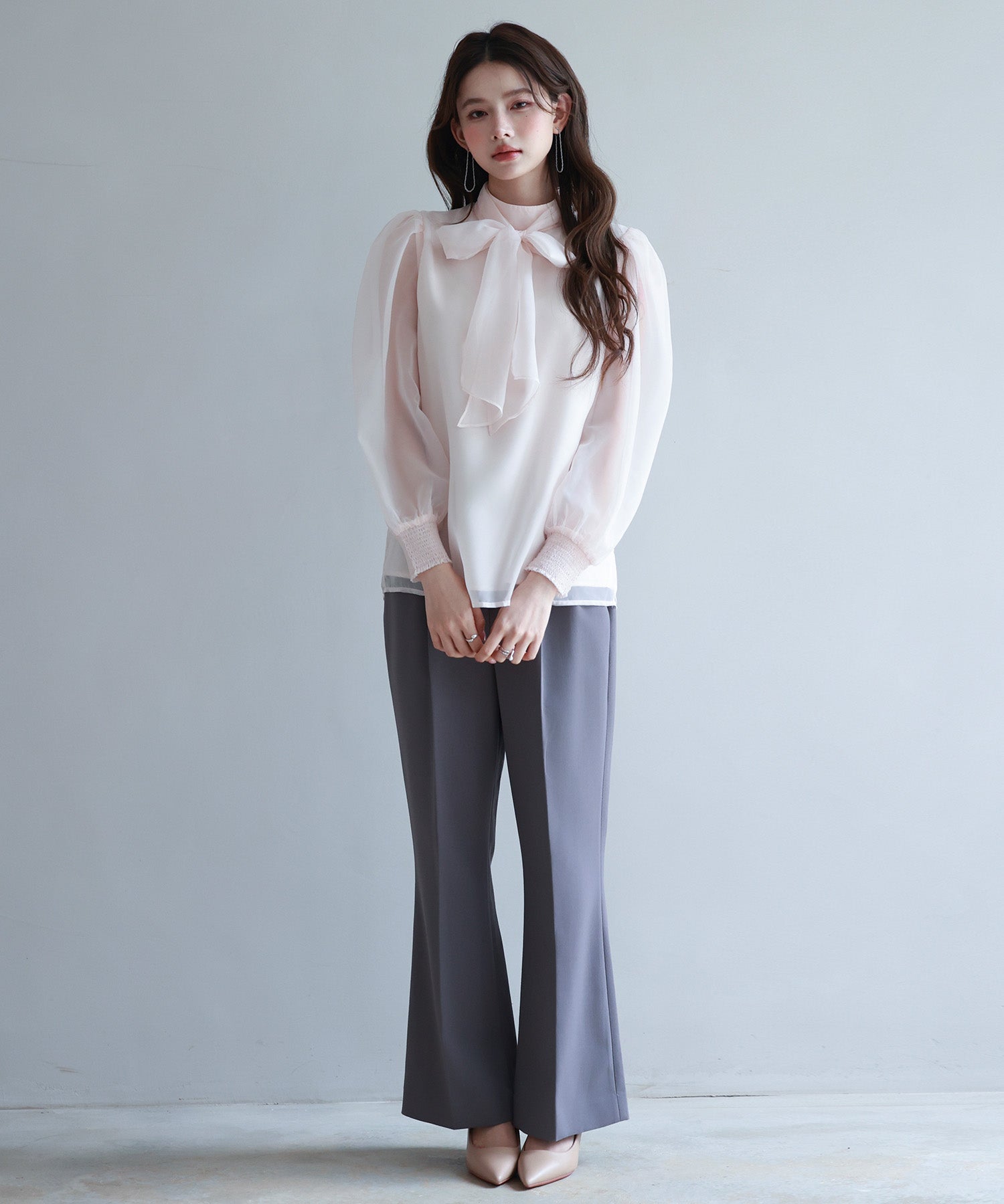 3wayオーガンジー生地リボンブラウスsdp0250 ピンクベージュ 3wayオーガンジー生地リボンブラウスsdp0250 ピンクベージュ