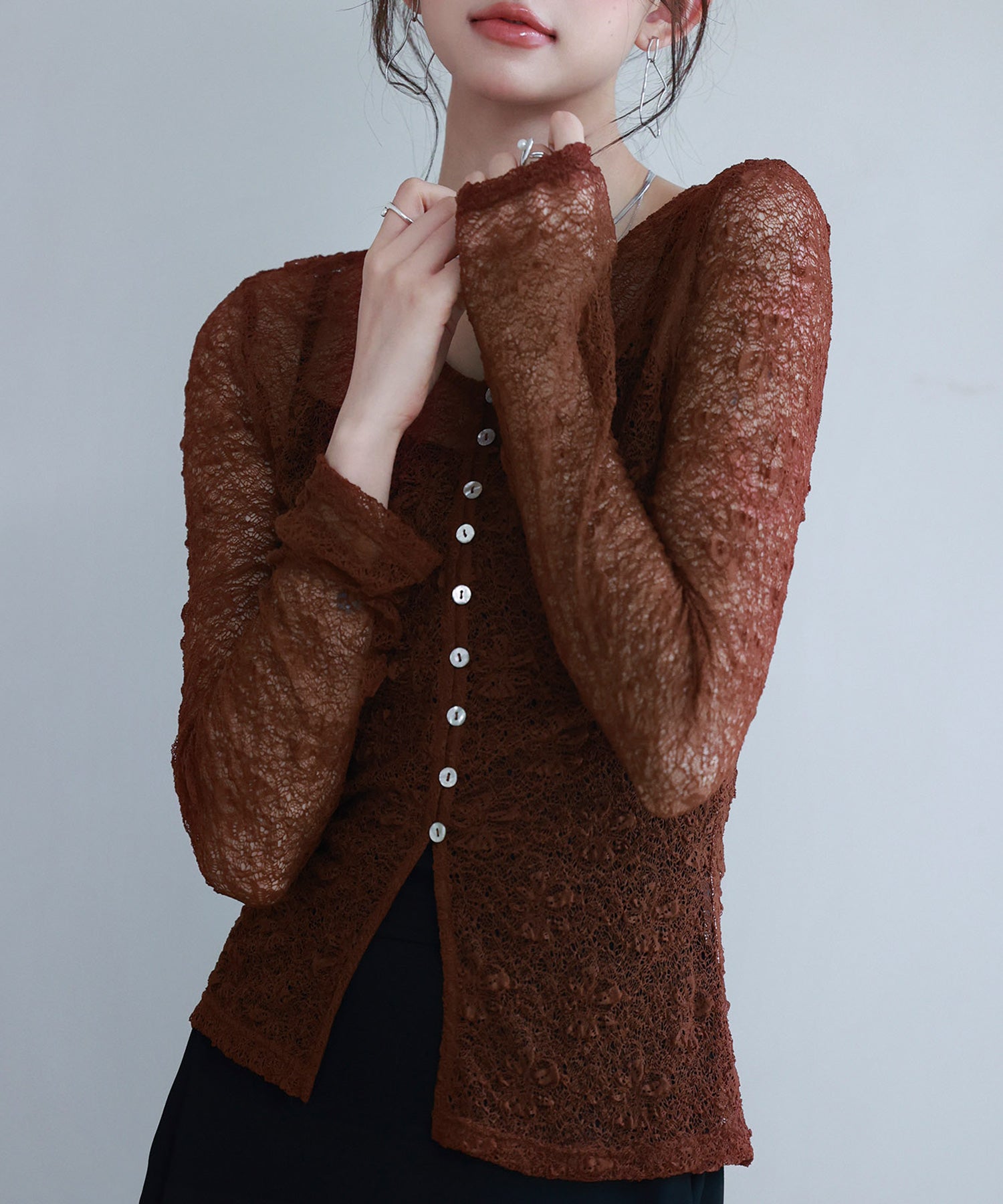 シェルボタン総レースカーディガンsdp0254 テラコッタ – [公式]SAISON