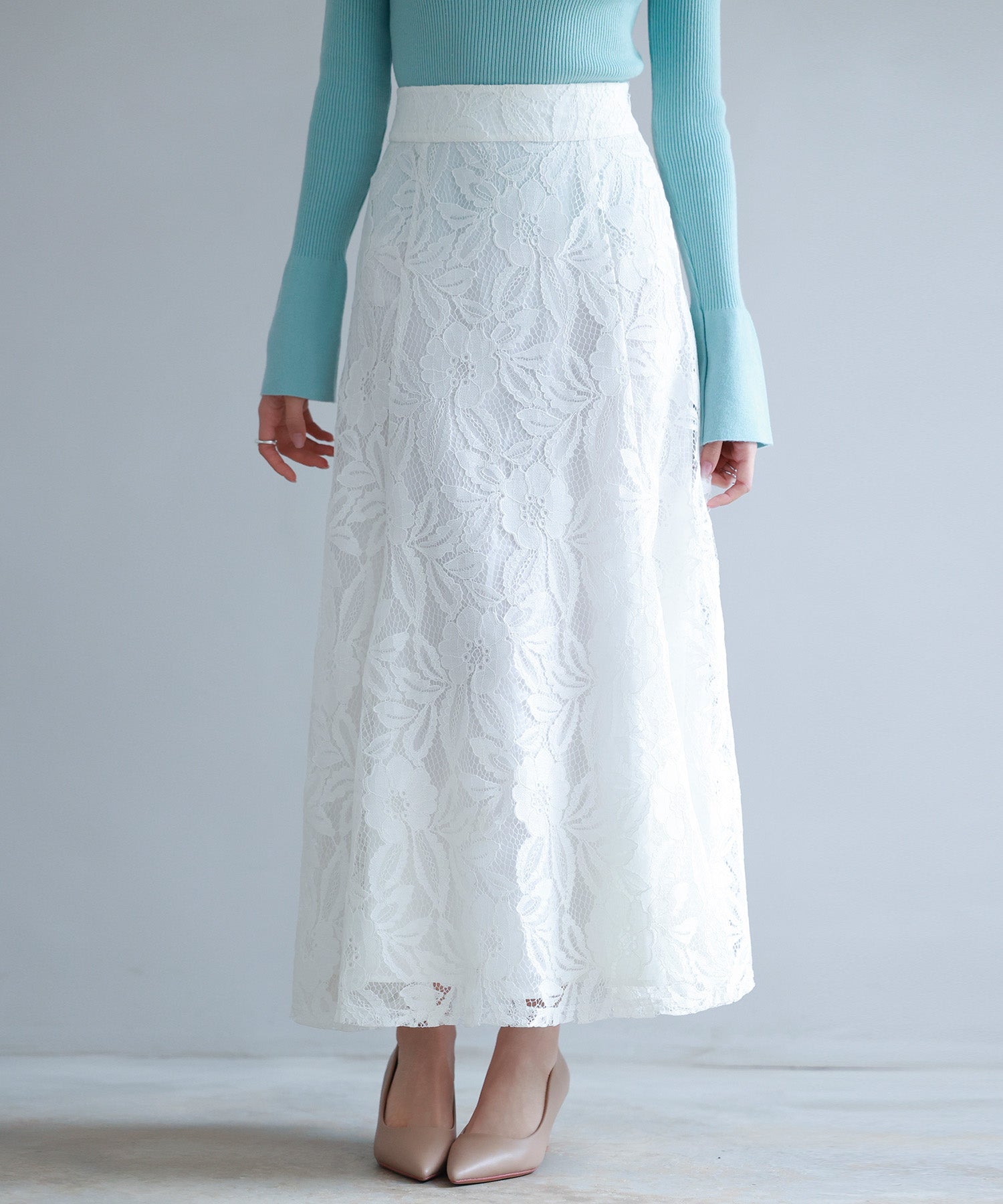 ロング丈ハイウエスト総レーススカートsdp0262 ホワイト – [公式