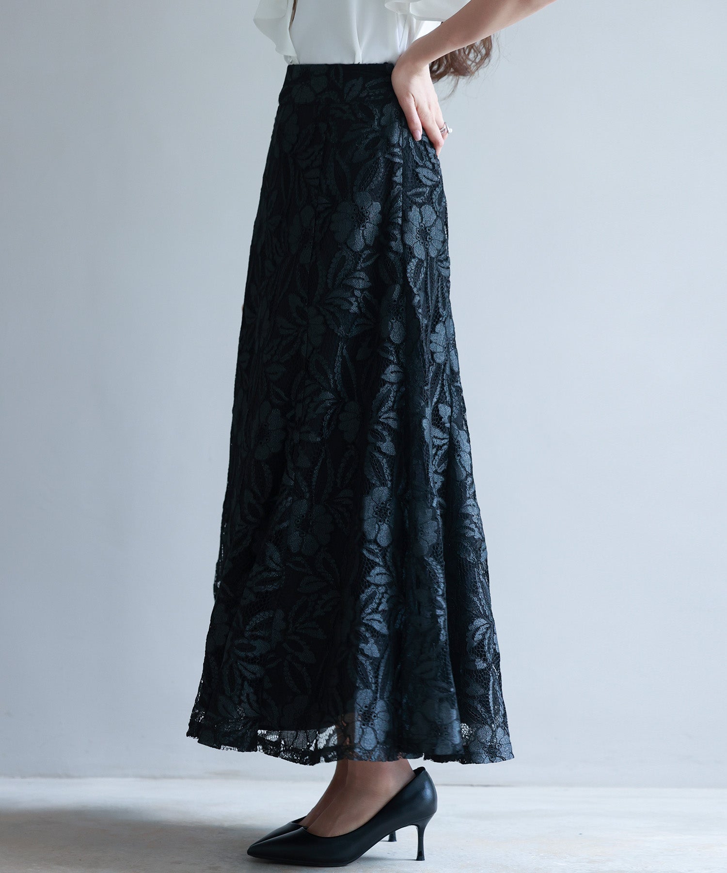 ロング丈ハイウエスト総レーススカートsdp0262 ブラック – [公式
