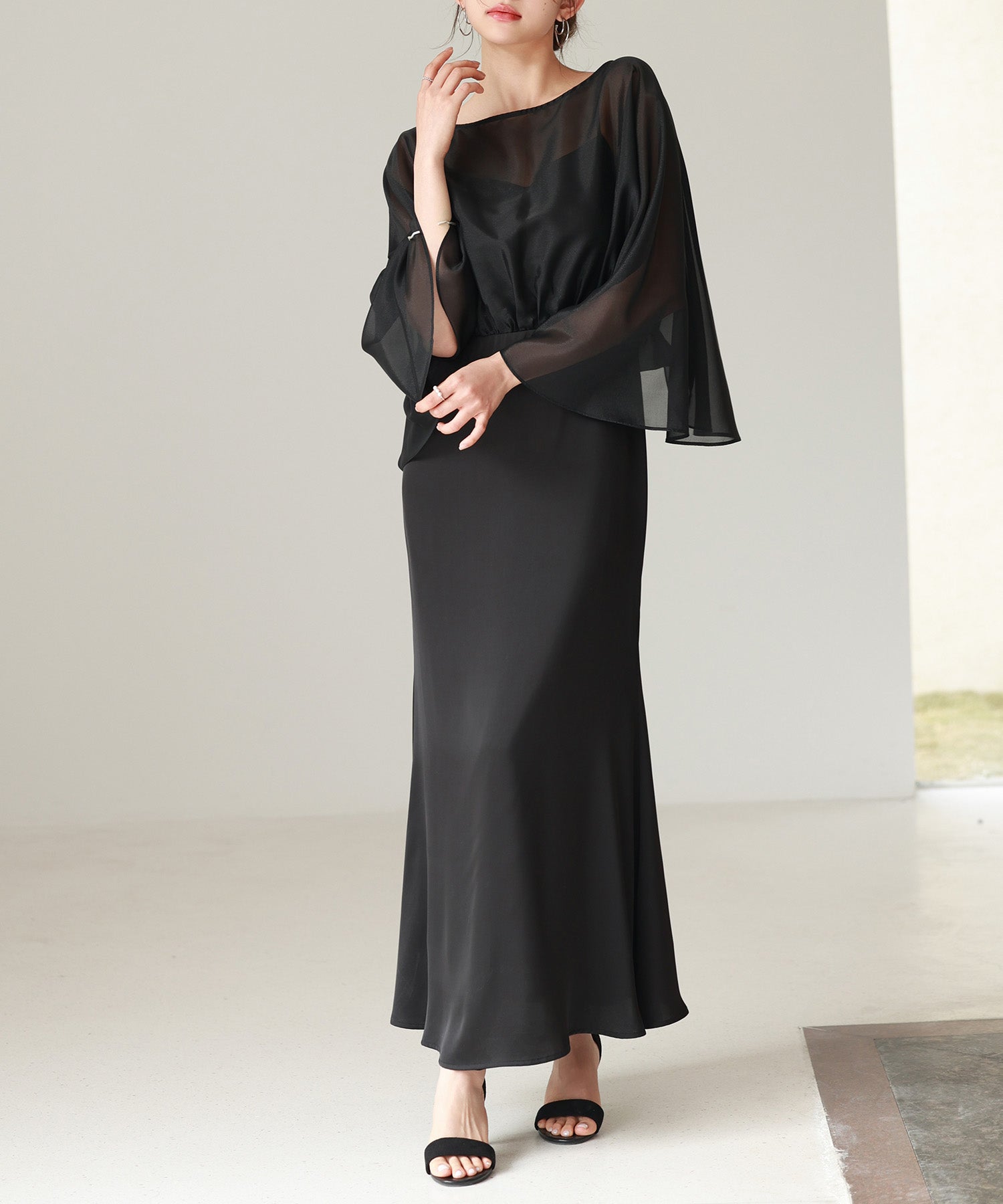 異素材ドッキングロング丈ワンピースsdp0269 ブラック – [公式