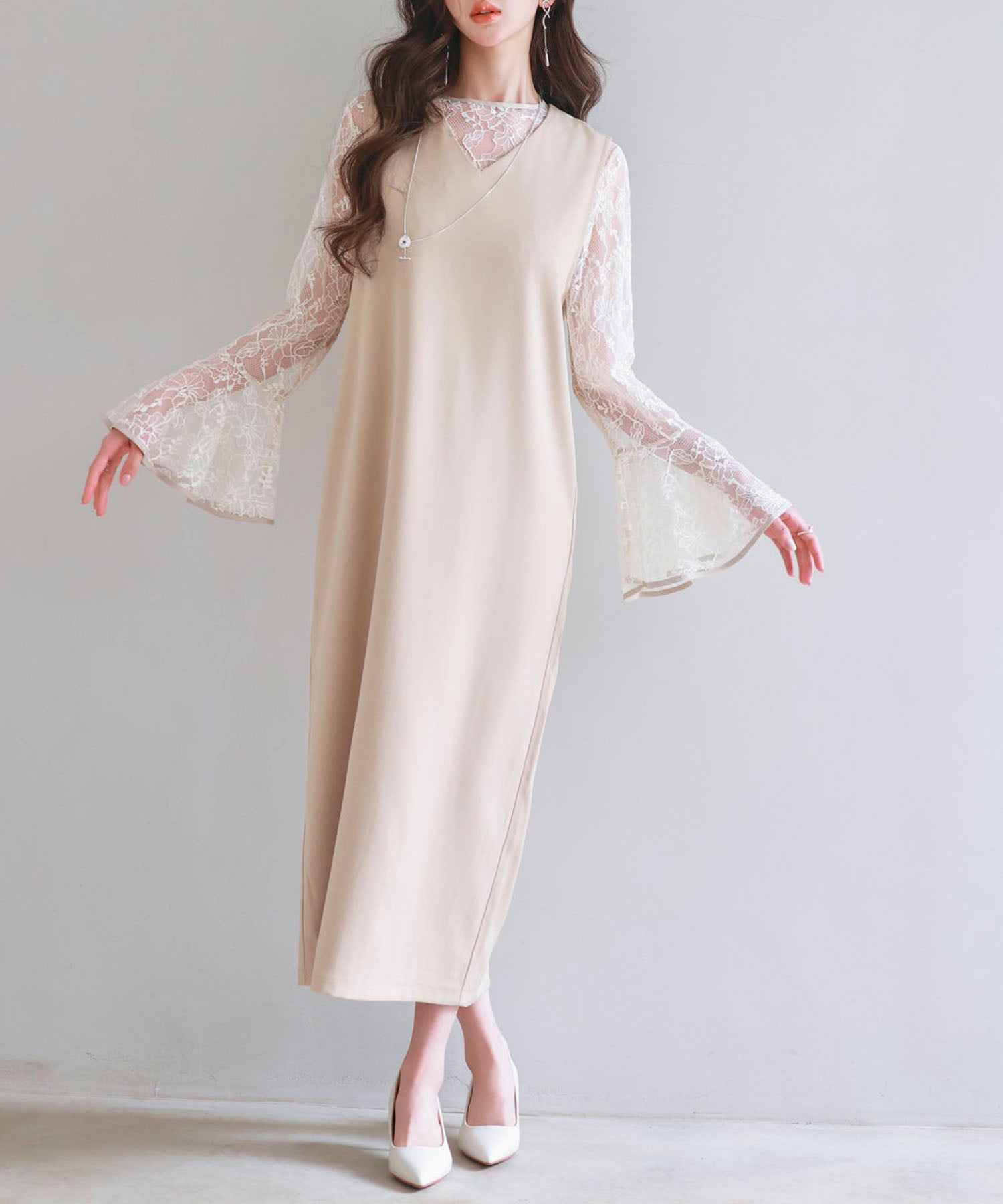 総レースブラウスとワンピースの2点セットsdp0271 ベージュ – [公式