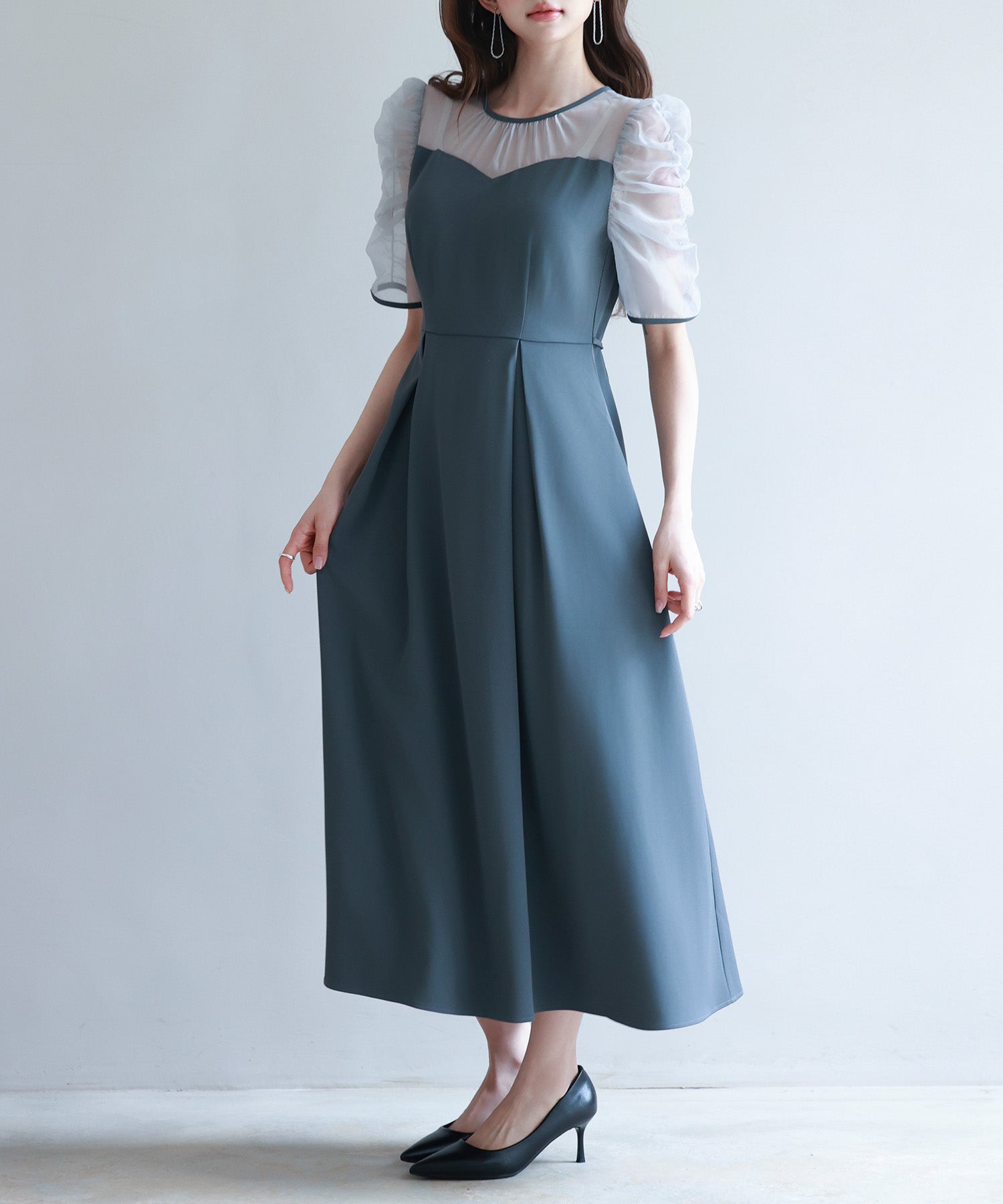 ワンピース SPIKAS 異素材ドッキングビスチェ風ワンピースsdp0272 チャコール